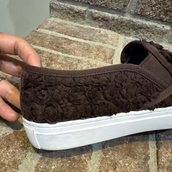 Tory Burch Flower Rosette Slip On Sneaker - Dark Red Brown - Size 8M - Picture 15 of 16